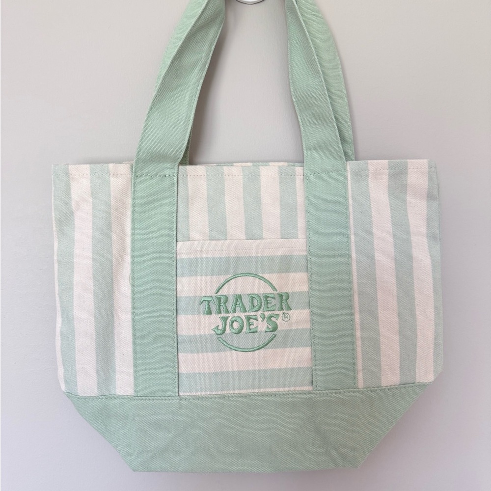 Mint Green & White Stripe Canvas Tote Bag